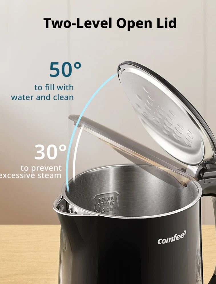 OMFEE Electric Kettle 1.5L Stainless Steel Double Wall New Open Box